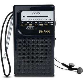 Coby Retro Pocket Size AM/FM Radio with Stereo Earbuds & Built-In Speaker, Compact & Portable Personal Audio for Gym & Walking, News, Weather, Radio featuring 3.5mm AUX Jack, LED Indicator