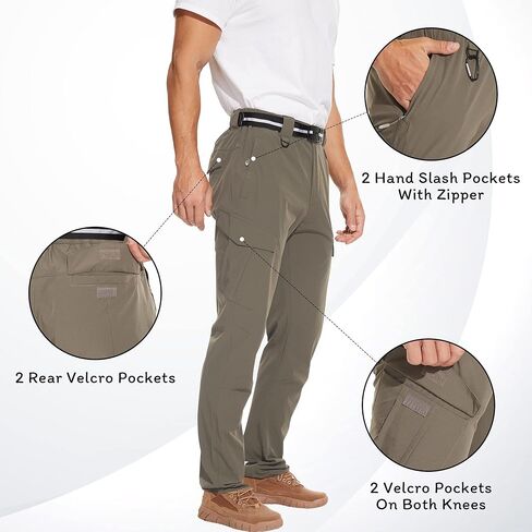Men's Hiking Pants Outdoor Water Resistant Flex Ripstop Cargo Pants Quick Dry Lightweight Fit Pants 6 Pockets and Belt in Kuwait