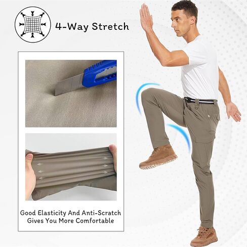 Men's Hiking Pants Outdoor Water Resistant Flex Ripstop Cargo Pants Quick Dry Lightweight Fit Pants 6 Pockets and Belt in Kuwait