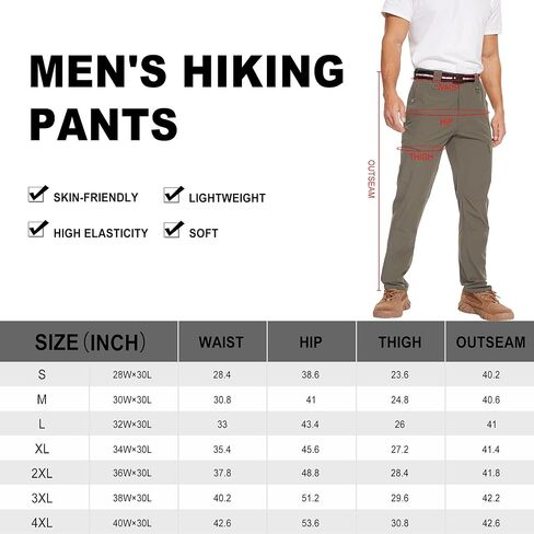 Men's Hiking Pants Outdoor Water Resistant Flex Ripstop Cargo Pants Quick Dry Lightweight Fit Pants 6 Pockets and Belt in Kuwait