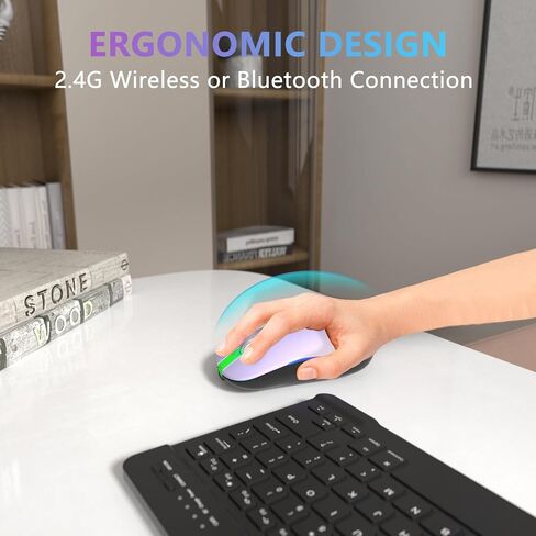 ماوس بلوتوث لاسلكي قابل لإعادة الشحن من FUWANG، ماوس إدخال بصري USB 2.4G، محمول، متوافق مع الكمبيوتر المحمول، الكمبيوتر الشخصي، نظام التشغيل Mac OS، Windows، DPI قابل للتعديل (أرجواني فاتح) in Kuwait