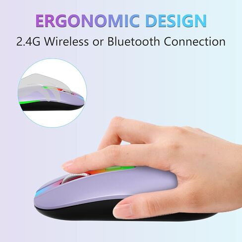 ماوس بلوتوث لاسلكي قابل لإعادة الشحن من FUWANG، ماوس إدخال بصري USB 2.4G، محمول، متوافق مع الكمبيوتر المحمول، الكمبيوتر الشخصي، نظام التشغيل Mac OS، Windows، DPI قابل للتعديل (أرجواني فاتح) in Kuwait