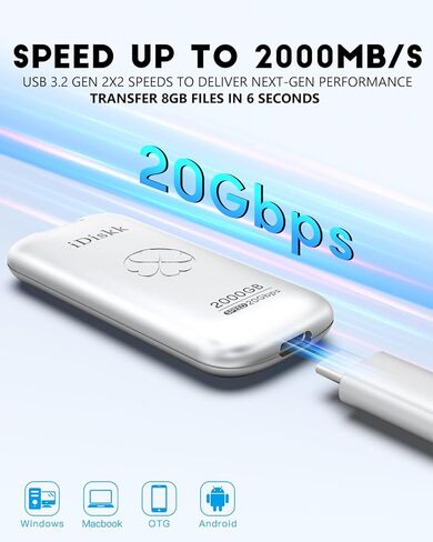 iDiskk 【Plug-Play 2TB HIgh Speed 2000MB/s External SSD |Pocket-Sized | USB 3.2 Gen 2x2 | External Solid State Drive | Photo Stick Compatible with Xbox,PS4,iPad,PC&Mac,PC,Android Phones,Cameras in Saudi Arabia
