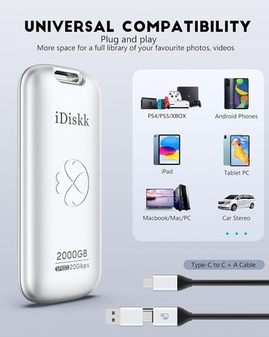 iDiskk 【Plug-Play 2TB HIgh Speed 2000MB/s External SSD |Pocket-Sized | USB 3.2 Gen 2x2 | External Solid State Drive | Photo Stick Compatible with Xbox,PS4,iPad,PC&Mac,PC,Android Phones,Cameras in Saudi Arabia