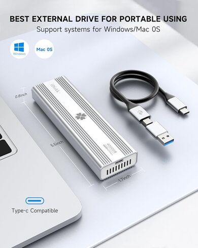 iDiskk 40 جيجابت في الثانية 4 تيرابايت M.2 NVMe SSD احترافي قوي USB-C ألومنيوم خارجي صلب - ما يصل إلى 3000 ميجابايت/ثانية، Thunderbolt 3 (40 جيجابت في الثانية)، USB-C (10 جيجابت في الثانية)، متوافق مع USB4/3.2/3.1/3.0/2.0 in Kuwait