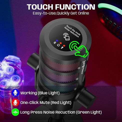 ميكروفون لبث البودكاست، ميكروفون ألعاب USB للكمبيوتر الشخصي، والكمبيوتر، والهاتف، وPS4/5، وميكروفون مكثف مع أضواء RGB، وكتم الصوت، والكسب، وإلغاء الضوضاء لتسجيل الاستوديو، وتويتش، ومقاطع فيديو يوتيوب in Kuwait