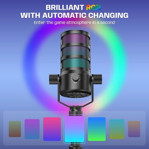 ميكروفون لبث البودكاست، ميكروفون ألعاب USB للكمبيوتر الشخصي، والكمبيوتر، والهاتف، وPS4/5، وميكروفون مكثف مع أضواء RGB، وكتم الصوت، والكسب، وإلغاء الضوضاء لتسجيل الاستوديو، وتويتش، ومقاطع فيديو يوتيوب in Kuwait