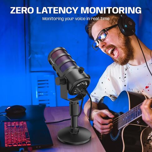 ميكروفون لبث البودكاست، ميكروفون ألعاب USB للكمبيوتر الشخصي، والكمبيوتر، والهاتف، وPS4/5، وميكروفون مكثف مع أضواء RGB، وكتم الصوت، والكسب، وإلغاء الضوضاء لتسجيل الاستوديو، وتويتش، ومقاطع فيديو يوتيوب in Kuwait