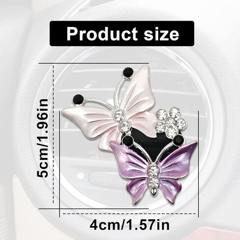 2Pcs Dual Butterfly Diamond Car Air Fresheners Vent Clips, Cute Dual Butterfly Air Vent Clips, Car Air Conditioning Outlet Clip Decorative Interior Accessories(Blue) in Kuwait