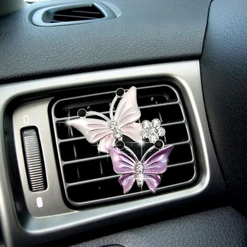 2Pcs Dual Butterfly Diamond Car Air Fresheners Vent Clips, Cute Dual Butterfly Air Vent Clips, Car Air Conditioning Outlet Clip Decorative Interior Accessories(Blue) in Kuwait