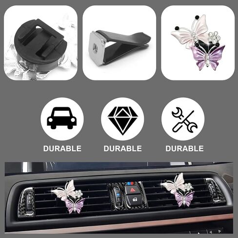 2Pcs Dual Butterfly Diamond Car Air Fresheners Vent Clips, Cute Dual Butterfly Air Vent Clips, Car Air Conditioning Outlet Clip Decorative Interior Accessories(Blue) in Kuwait