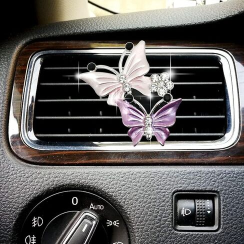 2Pcs Dual Butterfly Diamond Car Air Fresheners Vent Clips, Cute Dual Butterfly Air Vent Clips, Car Air Conditioning Outlet Clip Decorative Interior Accessories(Blue) in Kuwait