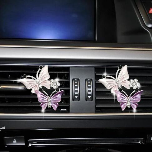 2Pcs Dual Butterfly Diamond Car Air Fresheners Vent Clips, Cute Dual Butterfly Air Vent Clips, Car Air Conditioning Outlet Clip Decorative Interior Accessories(Blue) in Kuwait