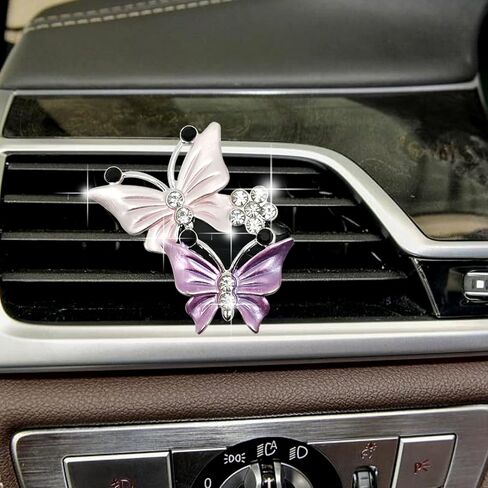 2Pcs Dual Butterfly Diamond Car Air Fresheners Vent Clips, Cute Dual Butterfly Air Vent Clips, Car Air Conditioning Outlet Clip Decorative Interior Accessories(Blue) in Kuwait