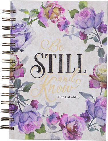 Christian Art Gifts Journal w/Scripture Be Still and Know Psalm 46:10 Bible Verse Purple Rose 192 Ruled Pages, Large Hardcover Notebook, Wire Bound in Kuwait