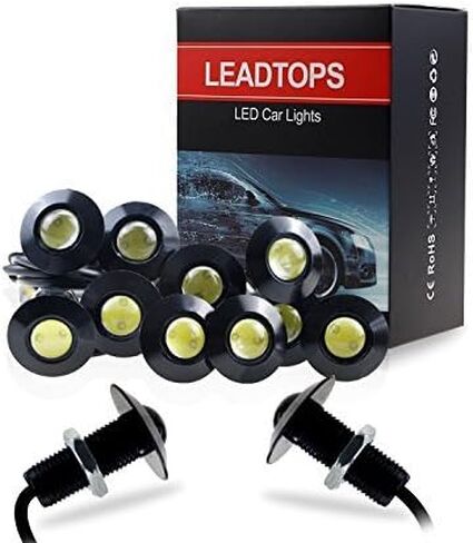 مصابيح LED على شكل عين النسر من LEADTOPS، 10 عبوات DIY 12 فولت رقيقة جدًا 23 مم لمبة عين النسر ذيل الضباب DRL أضواء النهار الجري الأبيض للسيارة والدراجة النارية (أبيض، أسود) in Saudi Arabia