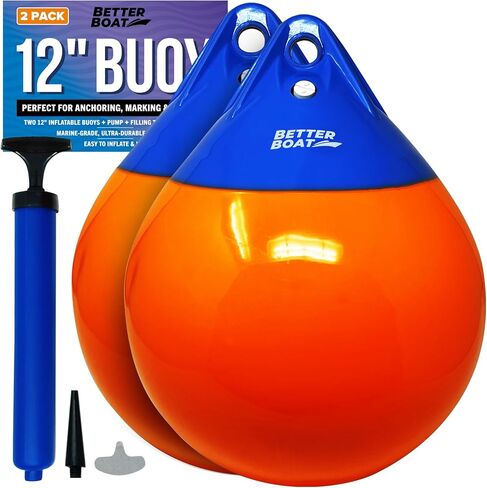 مصدات القوارب لرسو السفن، مصدات القوارب، عوامات رسو القوارب للبحيرة أو المحيط، عوامة قارب مائي، عوامة تعويم، كرة مرساة، مصدات للقارب، علامة Turnstone، 12 بوصة مستديرة، 2 حزمة in Kuwait