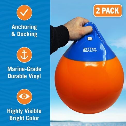 مصدات القوارب لرسو السفن، مصدات القوارب، عوامات رسو القوارب للبحيرة أو المحيط، عوامة قارب مائي، عوامة تعويم، كرة مرساة، مصدات للقارب، علامة Turnstone، 12 بوصة مستديرة، 2 حزمة in Kuwait