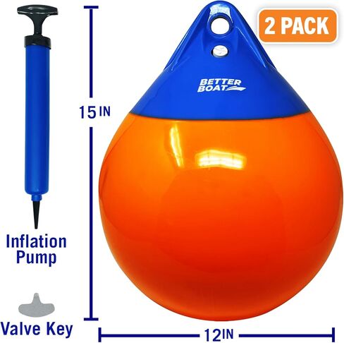 مصدات القوارب لرسو السفن، مصدات القوارب، عوامات رسو القوارب للبحيرة أو المحيط، عوامة قارب مائي، عوامة تعويم، كرة مرساة، مصدات للقارب، علامة Turnstone، 12 بوصة مستديرة، 2 حزمة in Kuwait