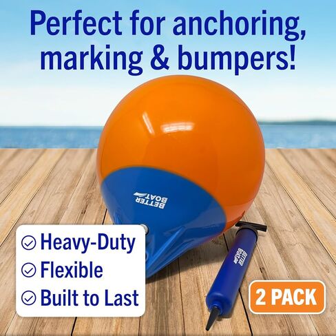 مصدات القوارب لرسو السفن، مصدات القوارب، عوامات رسو القوارب للبحيرة أو المحيط، عوامة قارب مائي، عوامة تعويم، كرة مرساة، مصدات للقارب، علامة Turnstone، 12 بوصة مستديرة، 2 حزمة in Kuwait