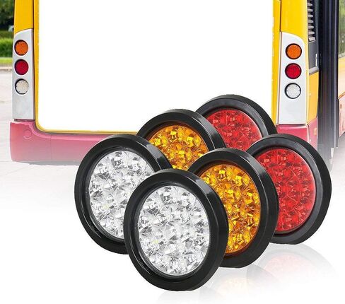 أضواء مقطورة مستديرة 4 بوصات من Auovo مع حلقة مطاطية 12/24 فولت أحمر 16 LED فرامل مقاومة للماء/إيقاف/دوران ضوء علامة الذيل/مصباح لمقطورة شاحنات RV (قطعتان) in Saudi Arabia