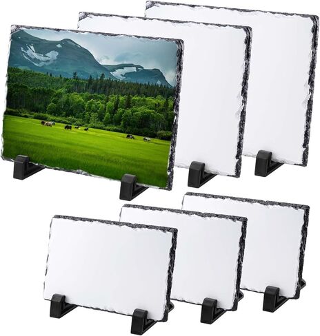 6 Pack Sublimation Slate Blanks, 2 Size Heat Transfer Rectangular Sublimation Photo Slate with Display Holder, Personalized Rock Slate Photo Plaque for Desktop Souvenir DIY Personalized Gift in Saudi Arabia