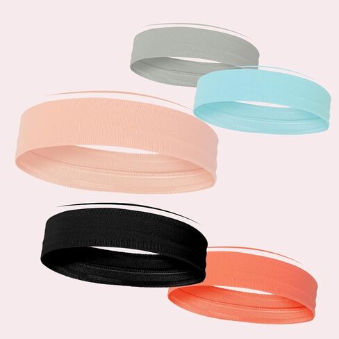 Sweatbands Sports Headband for Women Men, 5Pcs Non Slip Running Headband Moisture Wicking Hair Band for Athletic Cycling Basketball Yoga Fitness Workout in Saudi Arabia