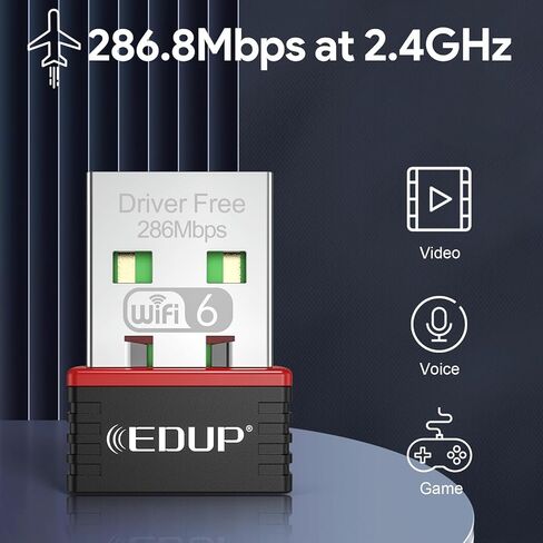 محول 802.11ax Nano USB WiFi 6 للكمبيوتر الشخصي، محول EDUP 2.4G 300Mbps لاسلكي صغير USB WiFi لأجهزة الكمبيوتر المحمول المكتبية، دونجل USB WiFi بحجم السفر بدون سائق، يدعم Windows 11/10/7 in Kuwait