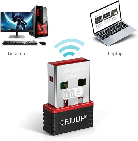 محول 802.11ax Nano USB WiFi 6 للكمبيوتر الشخصي، محول EDUP 2.4G 300Mbps لاسلكي صغير USB WiFi لأجهزة الكمبيوتر المحمول المكتبية، دونجل USB WiFi بحجم السفر بدون سائق، يدعم Windows 11/10/7 in Kuwait