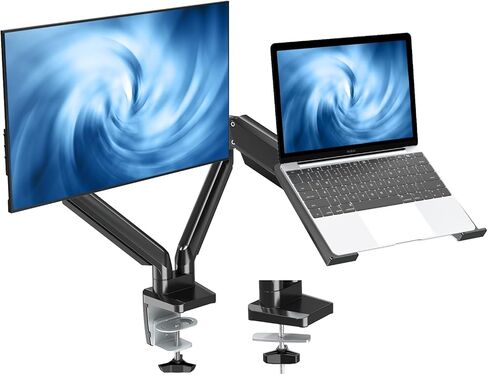 حامل شاشة MOUNT PRO وحامل كمبيوتر محمول يناسب الكمبيوتر المحمول مقاس 17 بوصة كحد أقصى وشاشة كمبيوتر مقاس 32 بوصة، وحامل كمبيوتر محمول وشاشة قابل للتعديل للمكتب، وحامل شاشة VESA مع صينية كمبيوتر محمول، كل ذراع يحمل ما يصل إلى 17.6 رطلًا in Kuwait