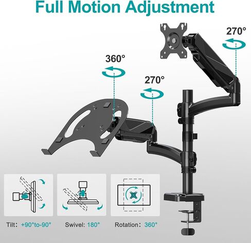 حامل شاشة MOUNT PRO وحامل كمبيوتر محمول يناسب الحد الأقصى لشاشات الكمبيوتر المحمول مقاس 17 بوصة وشاشات كمبيوتر مقاس 32 بوصة، وحامل كمبيوتر محمول وشاشة مزدوج، كل ذراع يحمل ما يصل إلى 17.6 رطل، حامل شاشة الكمبيوتر المحمول مع إمالة/دوران/دوران قابل للتعديل in Kuwait
