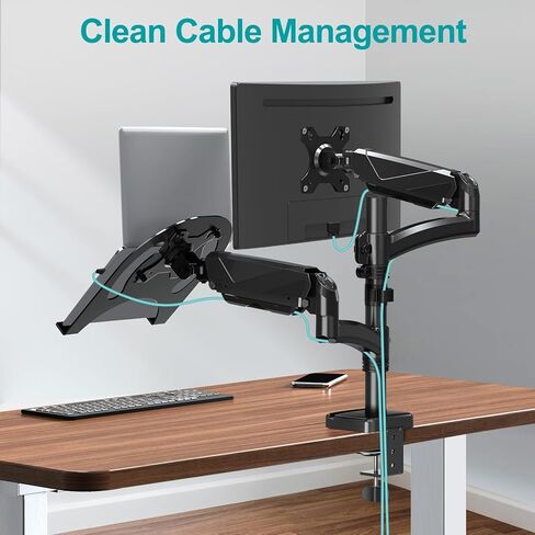 حامل شاشة MOUNT PRO وحامل كمبيوتر محمول يناسب الحد الأقصى لشاشات الكمبيوتر المحمول مقاس 17 بوصة وشاشات كمبيوتر مقاس 32 بوصة، وحامل كمبيوتر محمول وشاشة مزدوج، كل ذراع يحمل ما يصل إلى 17.6 رطل، حامل شاشة الكمبيوتر المحمول مع إمالة/دوران/دوران قابل للتعديل in Kuwait