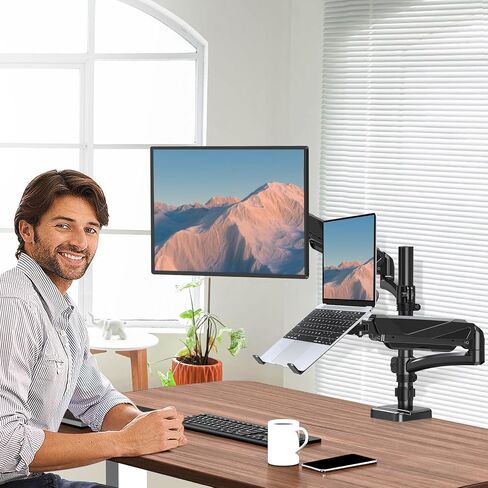 حامل شاشة MOUNT PRO وحامل كمبيوتر محمول يناسب الحد الأقصى لشاشات الكمبيوتر المحمول مقاس 17 بوصة وشاشات كمبيوتر مقاس 32 بوصة، وحامل كمبيوتر محمول وشاشة مزدوج، كل ذراع يحمل ما يصل إلى 17.6 رطل، حامل شاشة الكمبيوتر المحمول مع إمالة/دوران/دوران قابل للتعديل in Kuwait