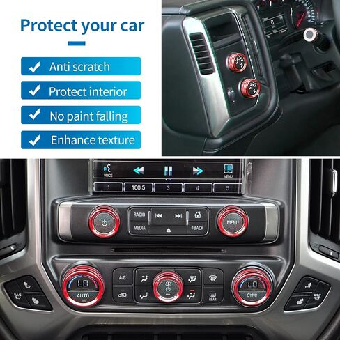 لـ 2014-2018 Chevy Silverado Center Dash Switch Button راديو مكيف الهواء ضوء التحكم مقبض غطاء الكسوة الملحقات الداخلية يناسب 2014-2018 GMC Sierra (أحمر داكن) in Kuwait