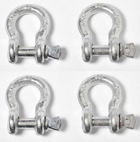 4 Pack - Bow Shackle for Tow Strap Hooks by 3/8 Alloy Steel Heavy Duty Shackles with Clevis and Anchor Screw Pins - a Must Have Accessory for Off-Road, Towing and Vehicle Recovery in Kuwait