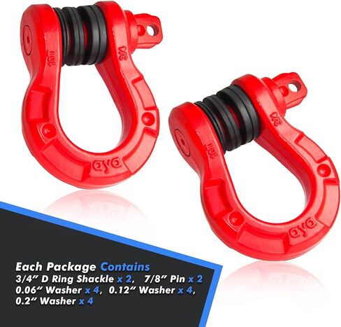 أغلال 3/4 بوصة على شكل حرف D (عبوتان) 77000 رطل (35 طن) قوة كسر مع دبوس لولبي 7/8 بوصة وعازل تكبل ومجموعة غسالات لحزام السحب ونش استعادة المركبات على الطرق الوعرة، أحمر in Kuwait