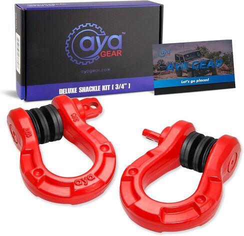 أغلال 3/4 بوصة على شكل حرف D (عبوتان) 77000 رطل (35 طن) قوة كسر مع دبوس لولبي 7/8 بوصة وعازل تكبل ومجموعة غسالات لحزام السحب ونش استعادة المركبات على الطرق الوعرة، أحمر in Kuwait