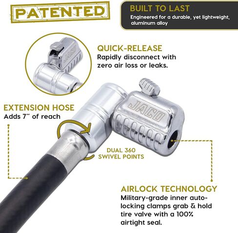 JACO Lightning L2X Tire Inflator Hose Extension Self Locking Nozzle | Patented Lock-on Air Hose Adapter for Tire Pumps (Open Flow) in Saudi Arabia