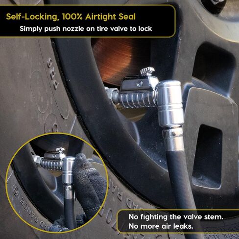 JACO Lightning L2X Tire Inflator Hose Extension Self Locking Nozzle | Patented Lock-on Air Hose Adapter for Tire Pumps (Open Flow) in Saudi Arabia