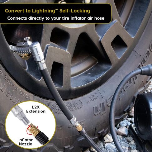 JACO Lightning L2X Tire Inflator Hose Extension Self Locking Nozzle | Patented Lock-on Air Hose Adapter for Tire Pumps (Open Flow) in Saudi Arabia