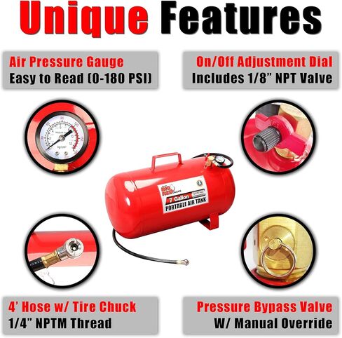 BIG RED T88007 Torin Portable Horizontal Air Tank with 36" Hose, 7 Gallon Capacity, Red in Saudi Arabia