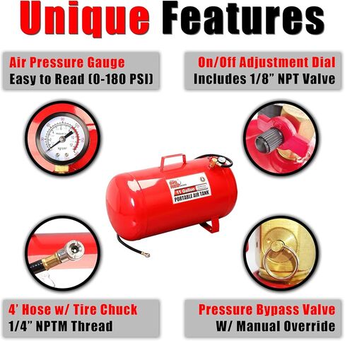 BIG RED T88007 Torin Portable Horizontal Air Tank with 36" Hose, 7 Gallon Capacity, Red in Saudi Arabia