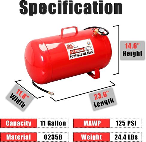 BIG RED T88007 Torin Portable Horizontal Air Tank with 36" Hose, 7 Gallon Capacity, Red in Saudi Arabia