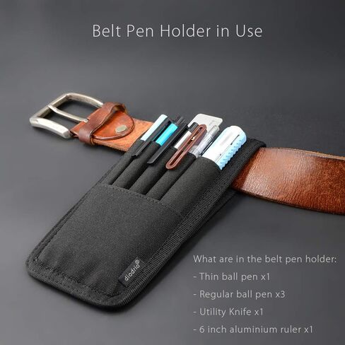 Belt Pen Holder, Pencil Holder Pouch, Pen Sleeve Case Holster for Belt, Hold Multiple pens, Hold 6 Inch Ruler, 2 Pens and a Marker. Made of Durable Fabrics, Detachable, Black. in Saudi Arabia