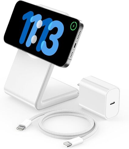 حامل شاحن Apple Mag-Safe، شاحن لاسلكي مغناطيسي مع إمكانية الشحن السريع لهاتف iPhone 15/14/13/12 (مع محول 20 واط، كابل 5 قدم) - رمادي in Saudi Arabia