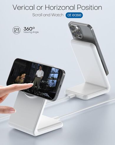 حامل شاحن Apple Mag-Safe، شاحن لاسلكي مغناطيسي مع إمكانية الشحن السريع لهاتف iPhone 15/14/13/12 (مع محول 20 واط، كابل 5 قدم) - رمادي in Saudi Arabia