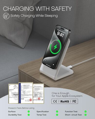حامل شاحن Apple Mag-Safe، شاحن لاسلكي مغناطيسي مع إمكانية الشحن السريع لهاتف iPhone 15/14/13/12 (مع محول 20 واط، كابل 5 قدم) - رمادي in Saudi Arabia