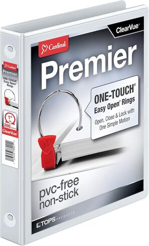Cardinal 3 Ring Binder, 3 Inch Premier Easy Open Binder, ONE-Touch Locking Round Rings, 575-Sheet Capacity, ClearVue Cover, PVC-Free, White (11130CB) in Saudi Arabia