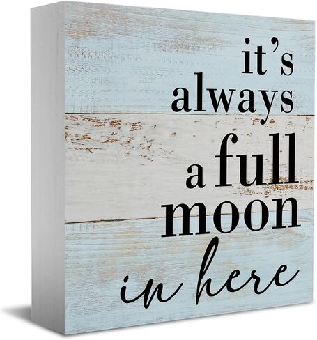 Funny Bathroom Sign Bathroom Decor Desk Decor Wooden Box Sign Rustic Wood Block Plaque Box Sign for Home Farmhouse Office Restroom Toilet Shelf Table Decoration It's Always a Full Moon in Here Sign in Saudi Arabia