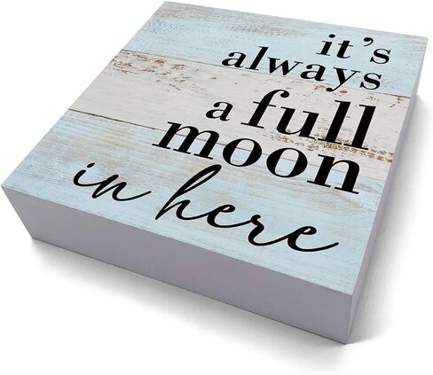 Funny Bathroom Sign Bathroom Decor Desk Decor Wooden Box Sign Rustic Wood Block Plaque Box Sign for Home Farmhouse Office Restroom Toilet Shelf Table Decoration It's Always a Full Moon in Here Sign in Saudi Arabia